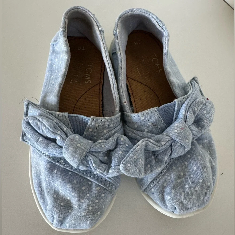 Toms Girls Shoes Light Blue Dots/Bow Toddler 8